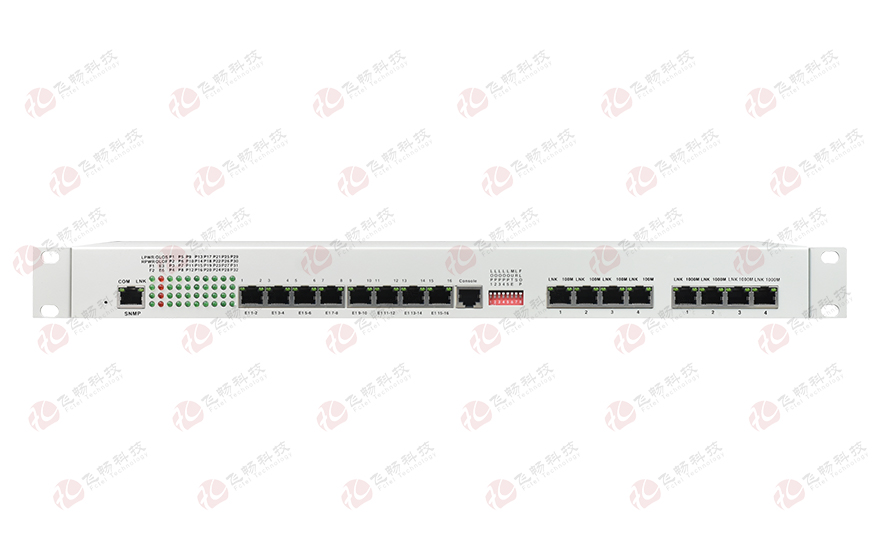 飛暢科技-32路電話+16E1+4FE+4GE+2路數(shù)據(jù)+SNMP+console（19英寸，物理隔離）電話光端機(jī)