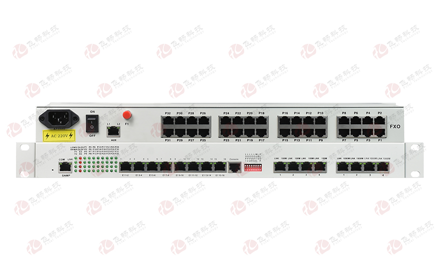飛暢科技-32路電話+16E1+4FE+4GE+2路數(shù)據(jù)+SNMP+console（19英寸，物理隔離）電話光端機(jī)